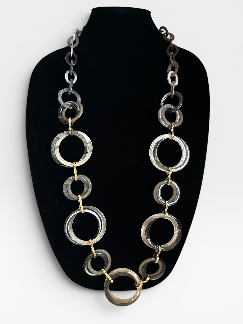 Vintage RUSH by Denis & Charles Gray and Gold Lucite Link Statement Necklace XL
